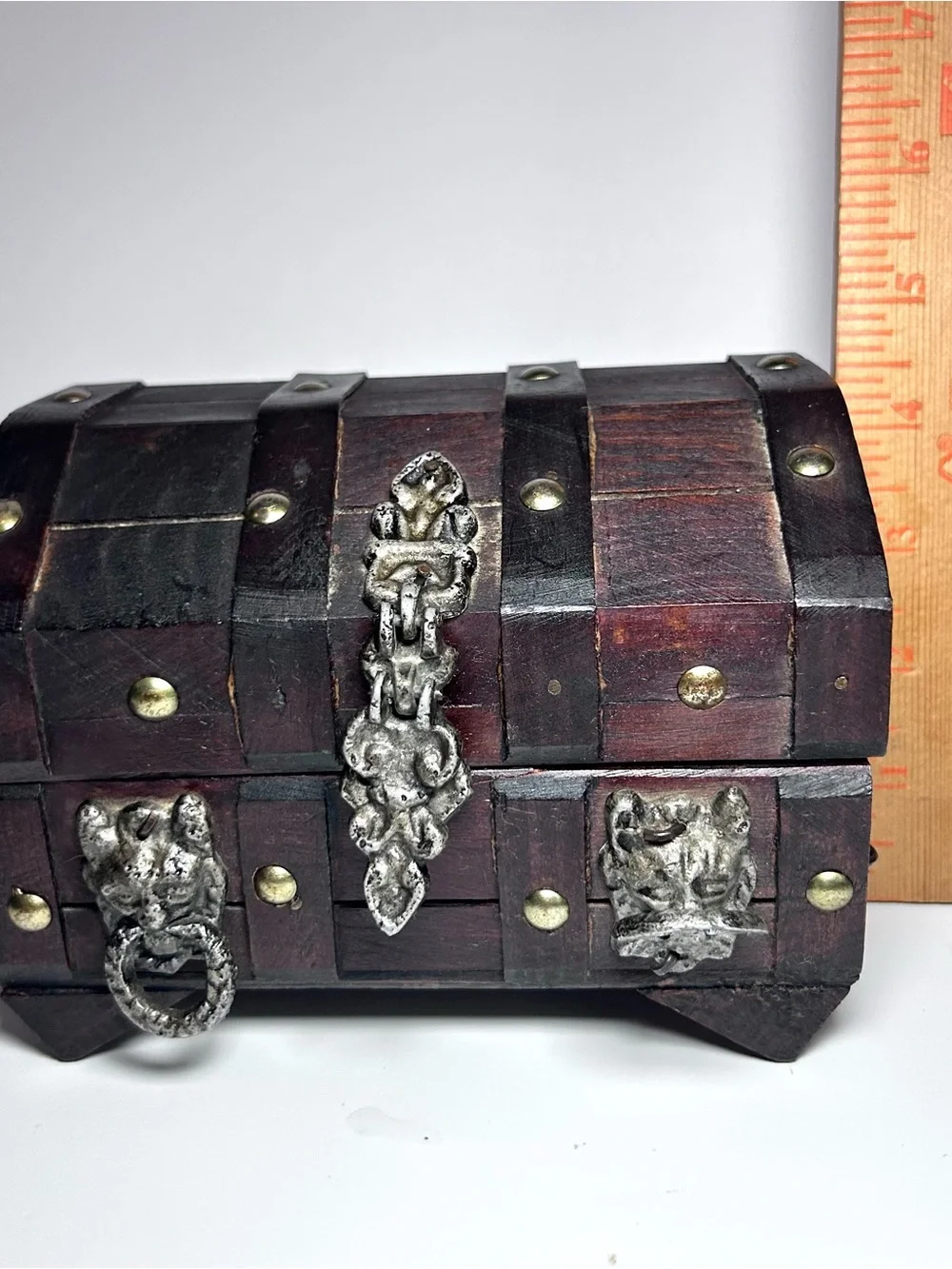 Vintage Gothic Style Wooden Treasure Chest Jewelry Box.